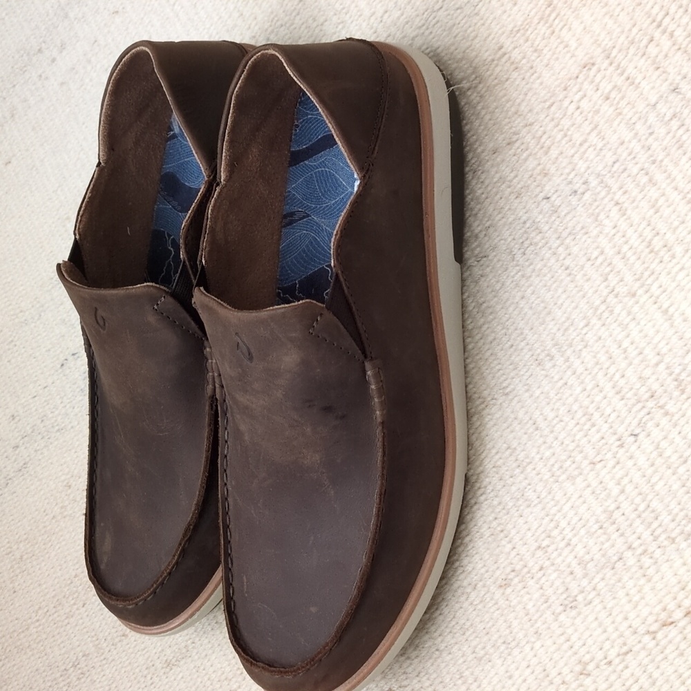 OluKai Kalia men's slip-on shoes in antiqued waxed nubuck leather